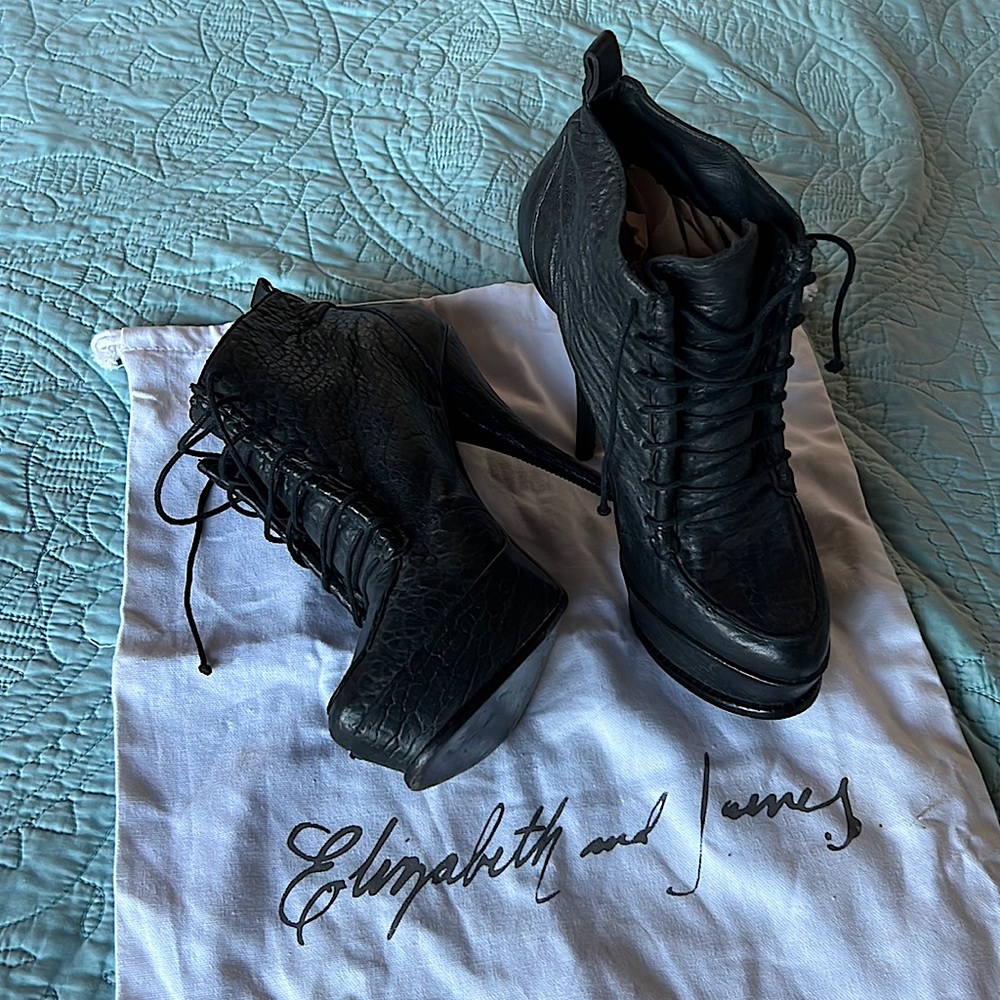 Elizabeth and James, leather, platform stiletto booties
